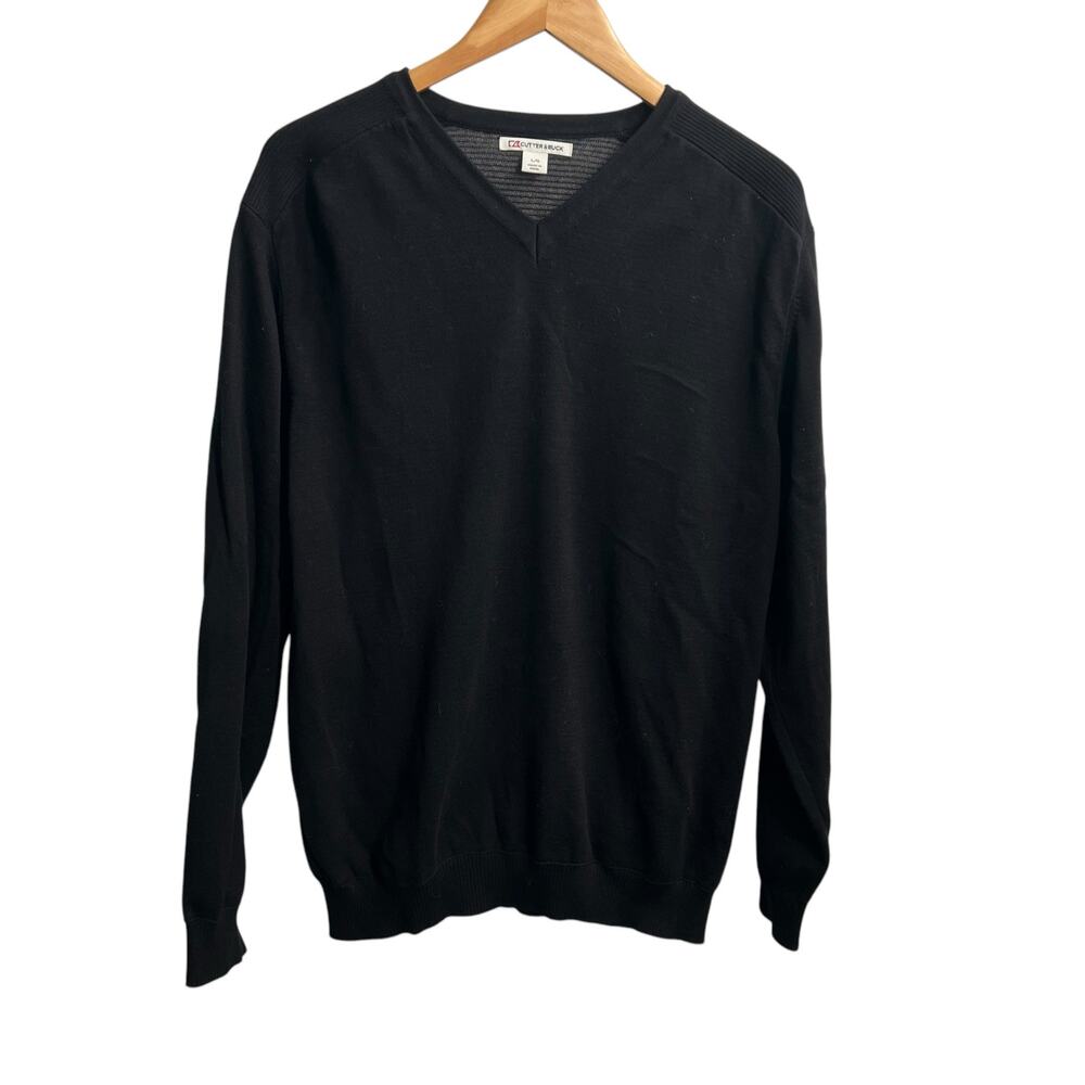 CUTTER & BUCK Men's Broadview Black V-Neck 100% Cotton Men's Sweater Size Large